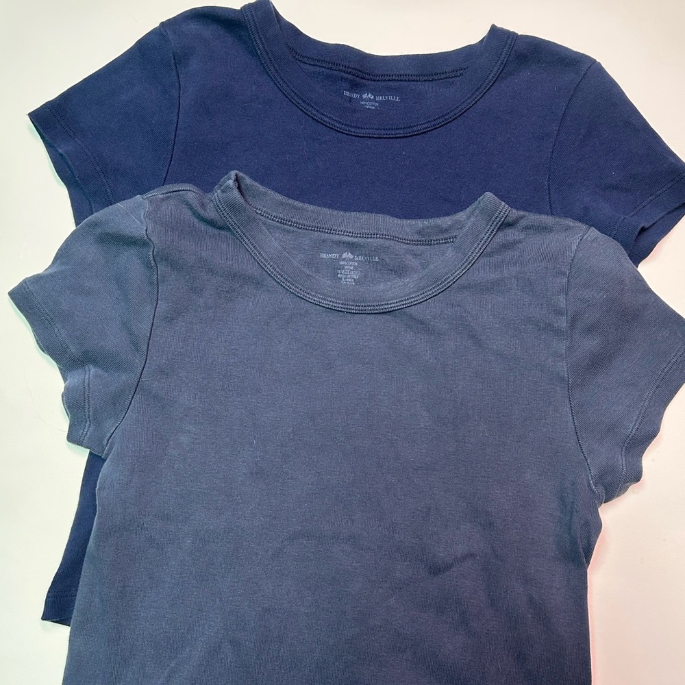 Brandy Melville Navy & Dark Blue Short Sleeve Crewneck Tees